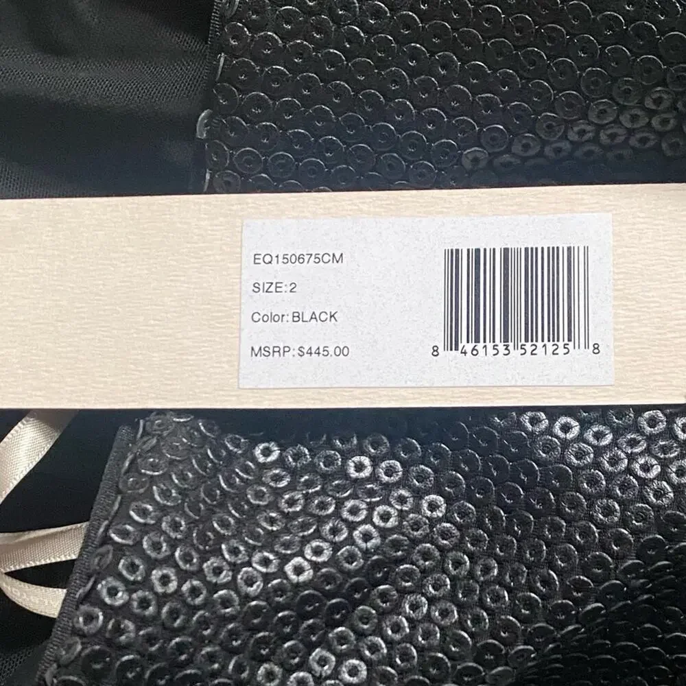 HALSTON HERITAGE NWT Strapless All Over Sequin Dress Bow Detail Matte Black Sz 2 - Picture 9 of 10